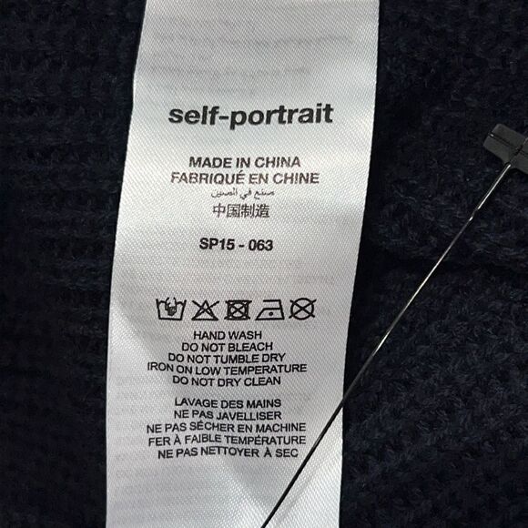 New Self-Portrait STRIPED FRILL SWEATER NAVY Wool Jumper Small - Picture 14 of 16